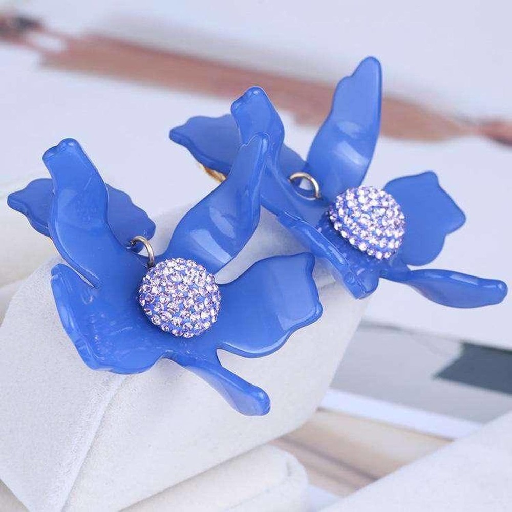 Lele Sadoughi Crystal Lily Clip-on Earrings - BLUE - Picture 2 of 4